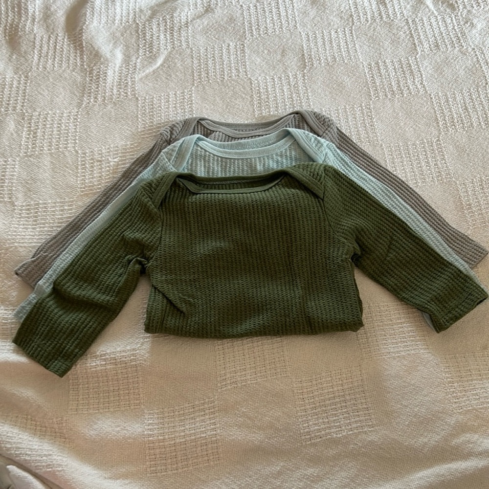 Baby 3pk Long Sleeve Waffle Bodysuit - Cloud Island